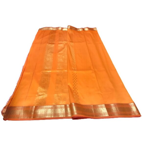 Saree in Orange and Gold Accents -Unstitched- NEW - Picture 3 of 8
